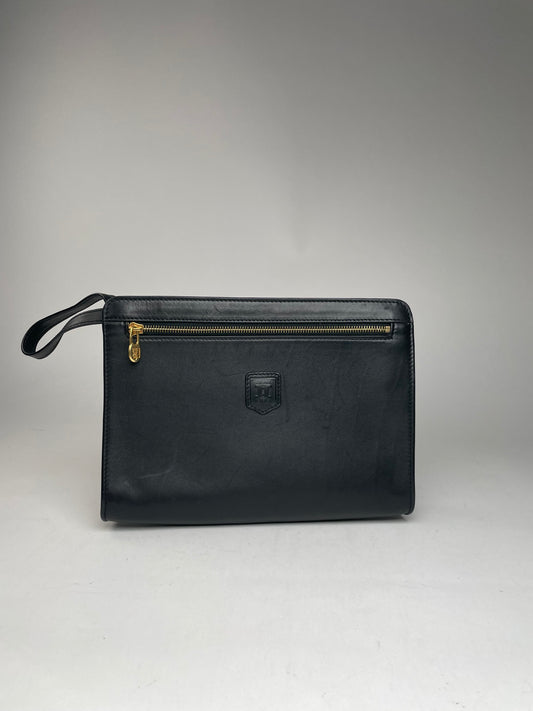 Vintage Celine Paris Triomphe Leather Clutch Black
