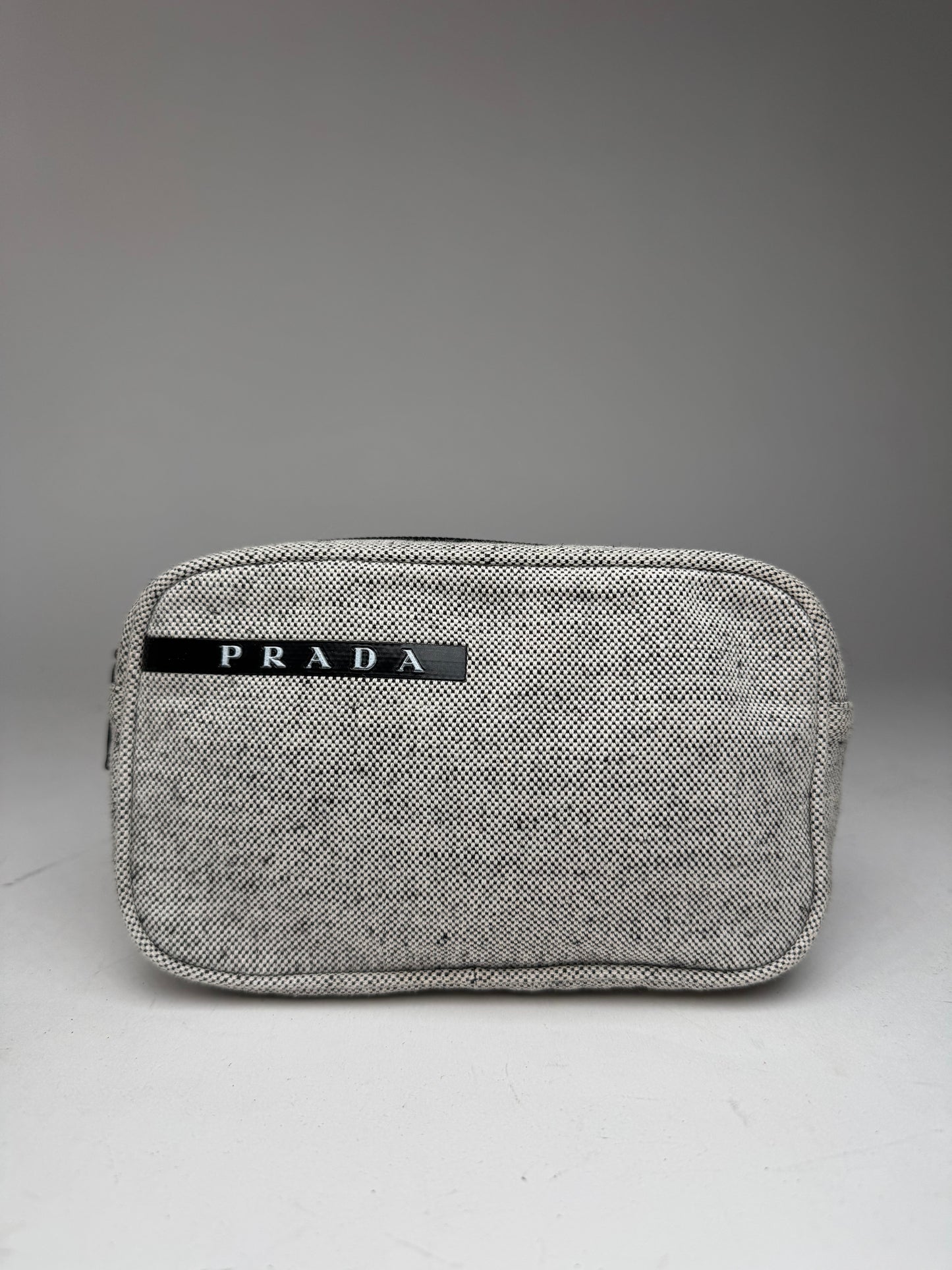 Vintage Prada Canvas Clutch/Cosmetic Bag Grey Black