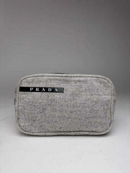 Vintage Prada Canvas Clutch/Cosmetic Bag Grey Black