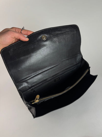Vintage Celine Paris Triomphe Leather Clutch Black