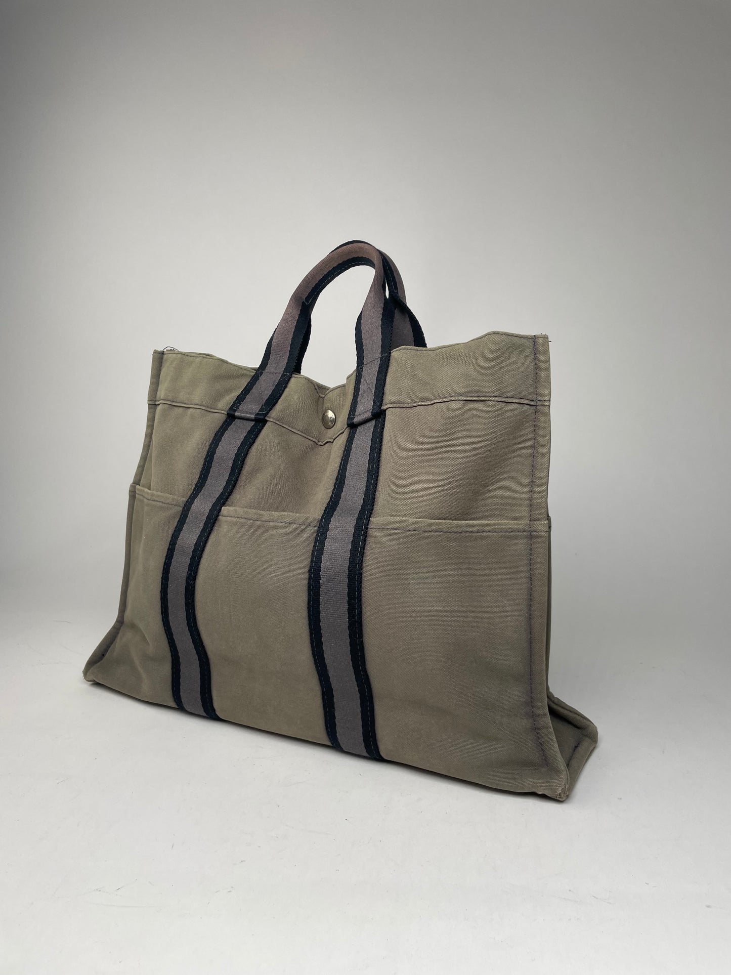 Vintage Hermes Canvas Shopper Bag Grey