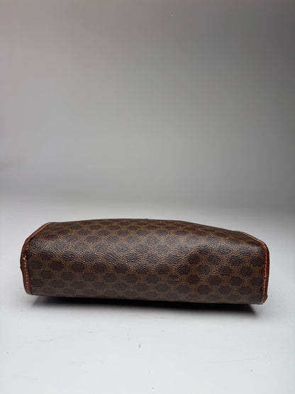 Vintage Celine Paris Triomphe Leather monogram Clutch Brown