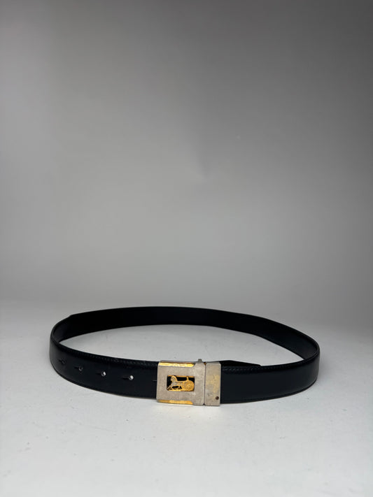 Vintage Celine Paris Triomphe Leather Belt Black