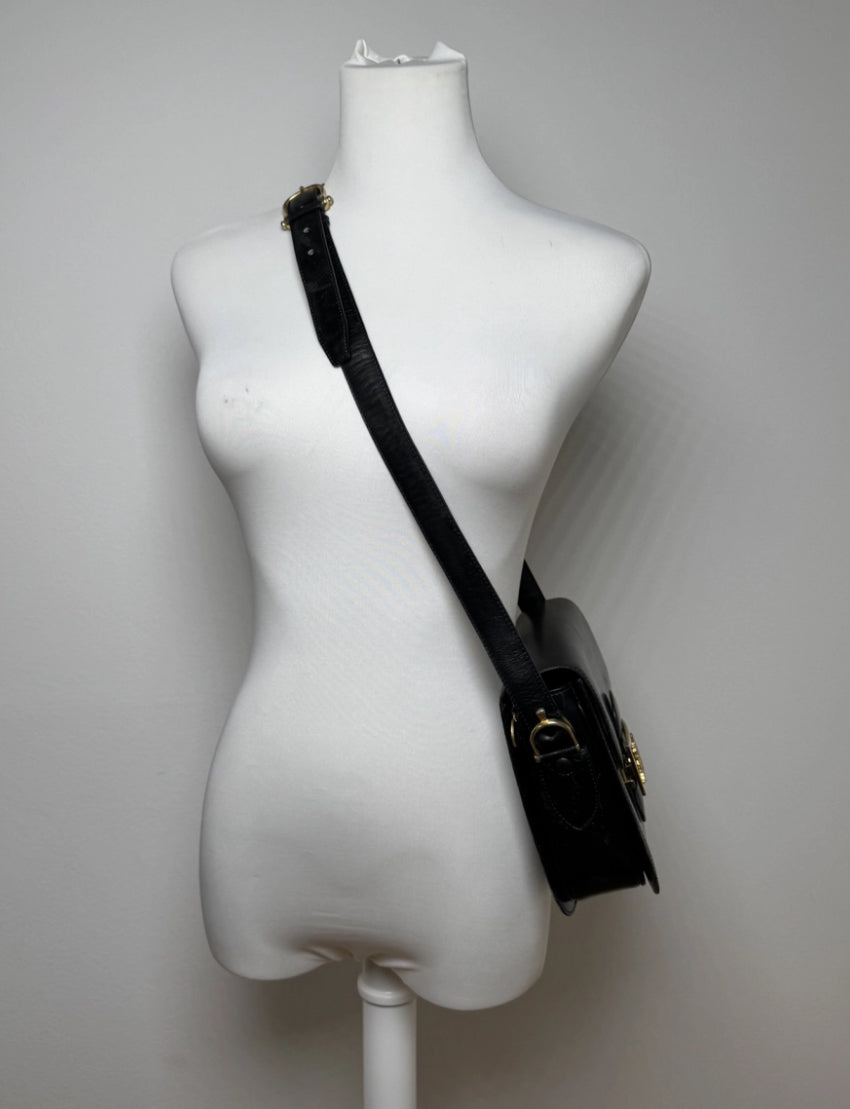 Vintage Celine Paris Triomphe Leather Bag Black