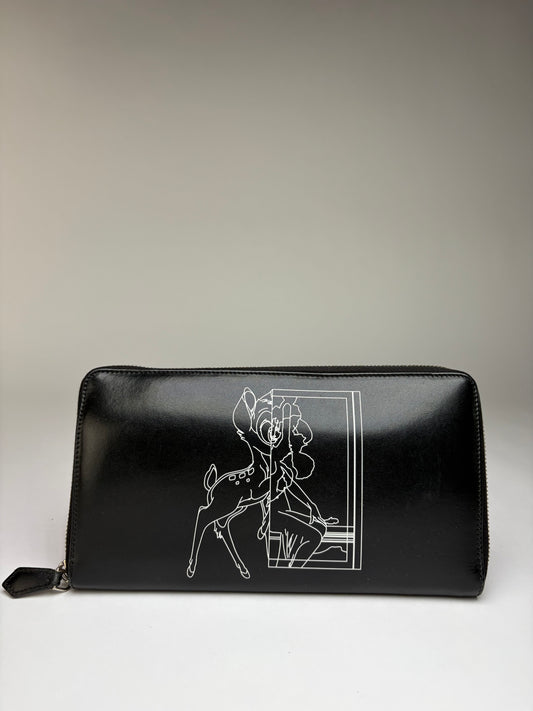 Vintage Givenchy Bambi Print Leather Bifold Wallet 2013 Black