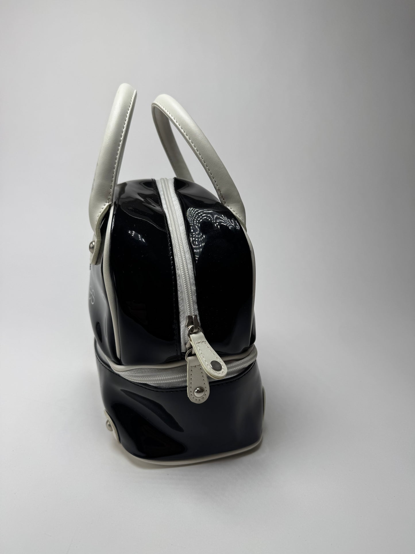 Vintage Courreges Paris Patent Leather Bag Black White