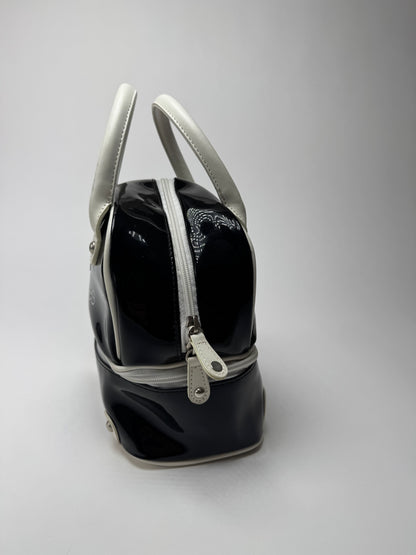 Vintage Courreges Paris Patent Leather Bag Black White
