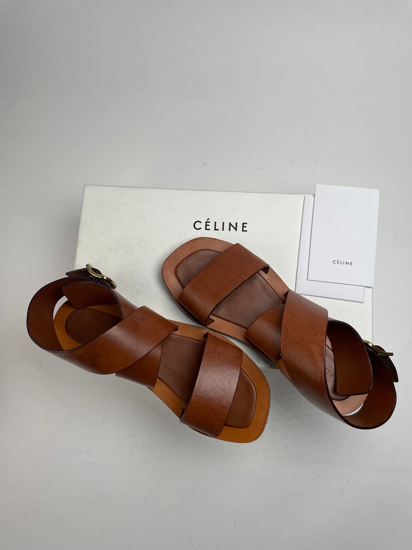 Vintage Celine Paris Leather Sandals Brown EU37,5