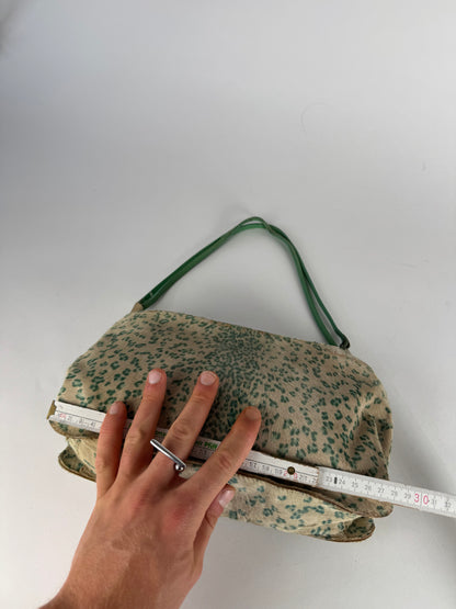 Vintage Bottega Veneta Campana Fur Baguette Bag beige/TURQUOISE