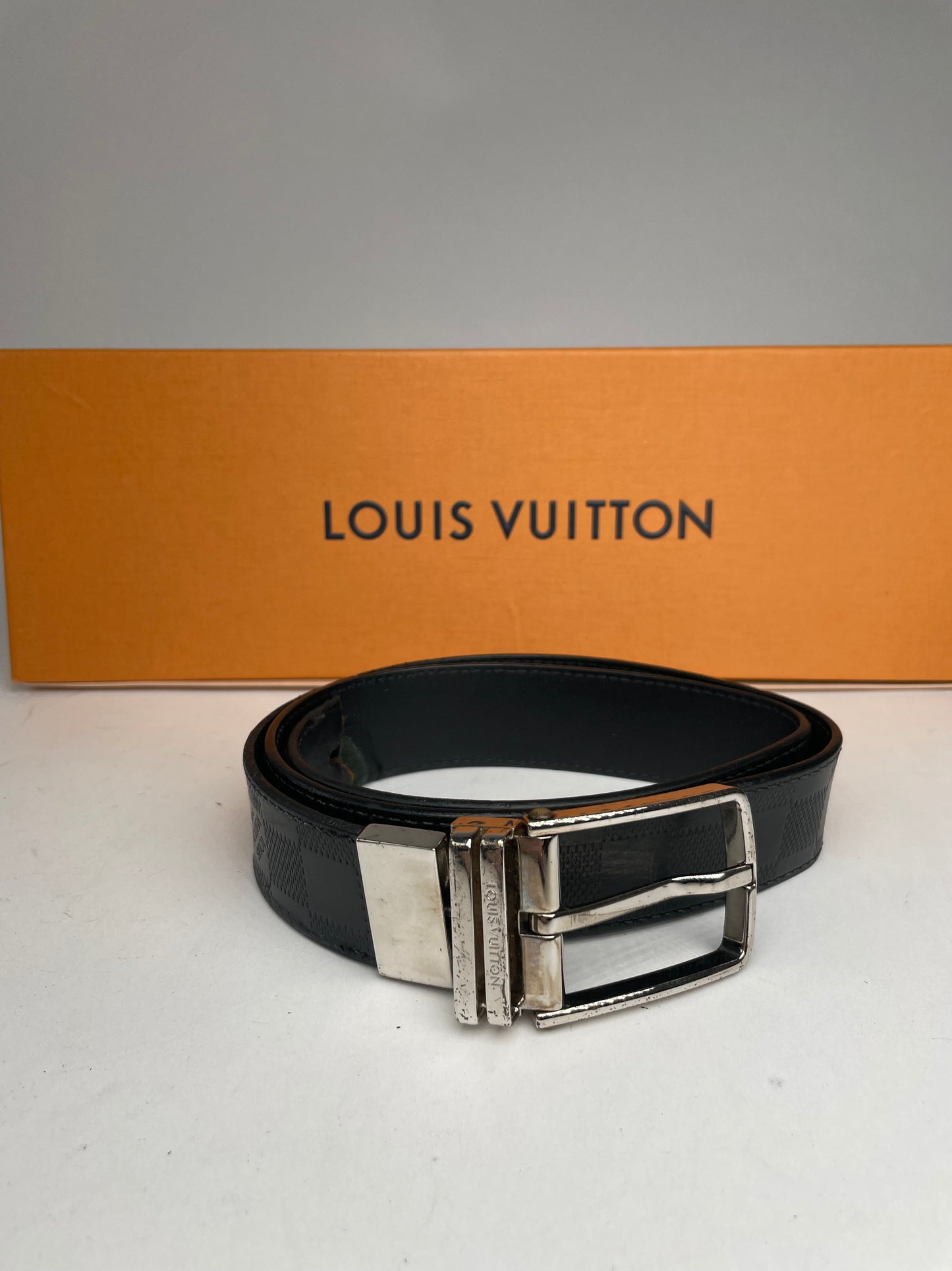 vintage Louis Vuitton Damier Monogram Leather Belt Black
