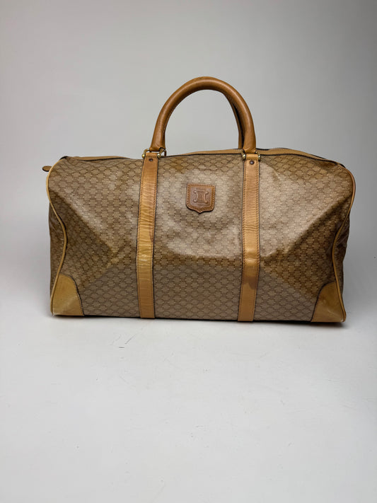 Vintage Celine Paris Triomphe Leather Monogram Duffel Bag bag gold brown