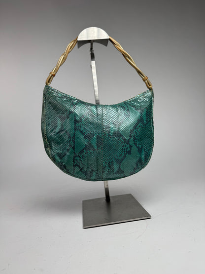 Vintage Gianni Versace Snakskin Leather Bag Turquoise golden