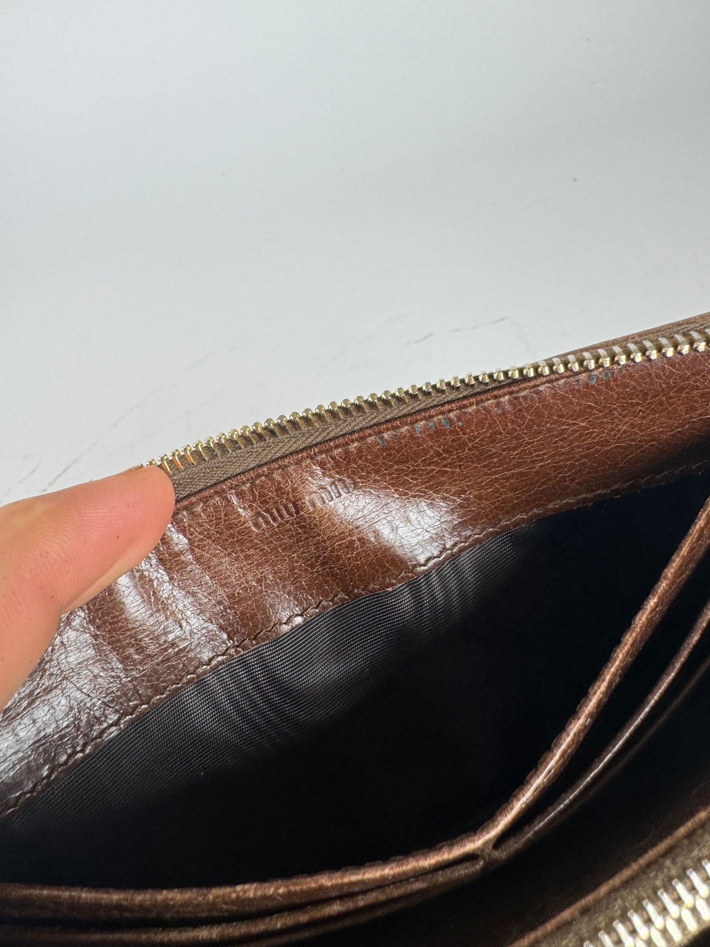 Vintage Miu Miu Metallasse Leather Wallet Brown