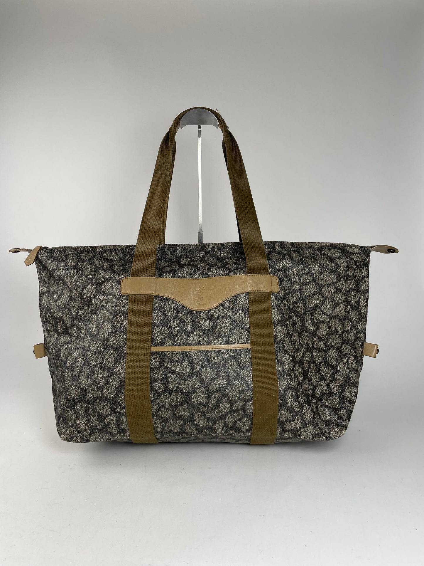 Vintage Yves Saint Laurent Leather Travel Bag Grey/Brown