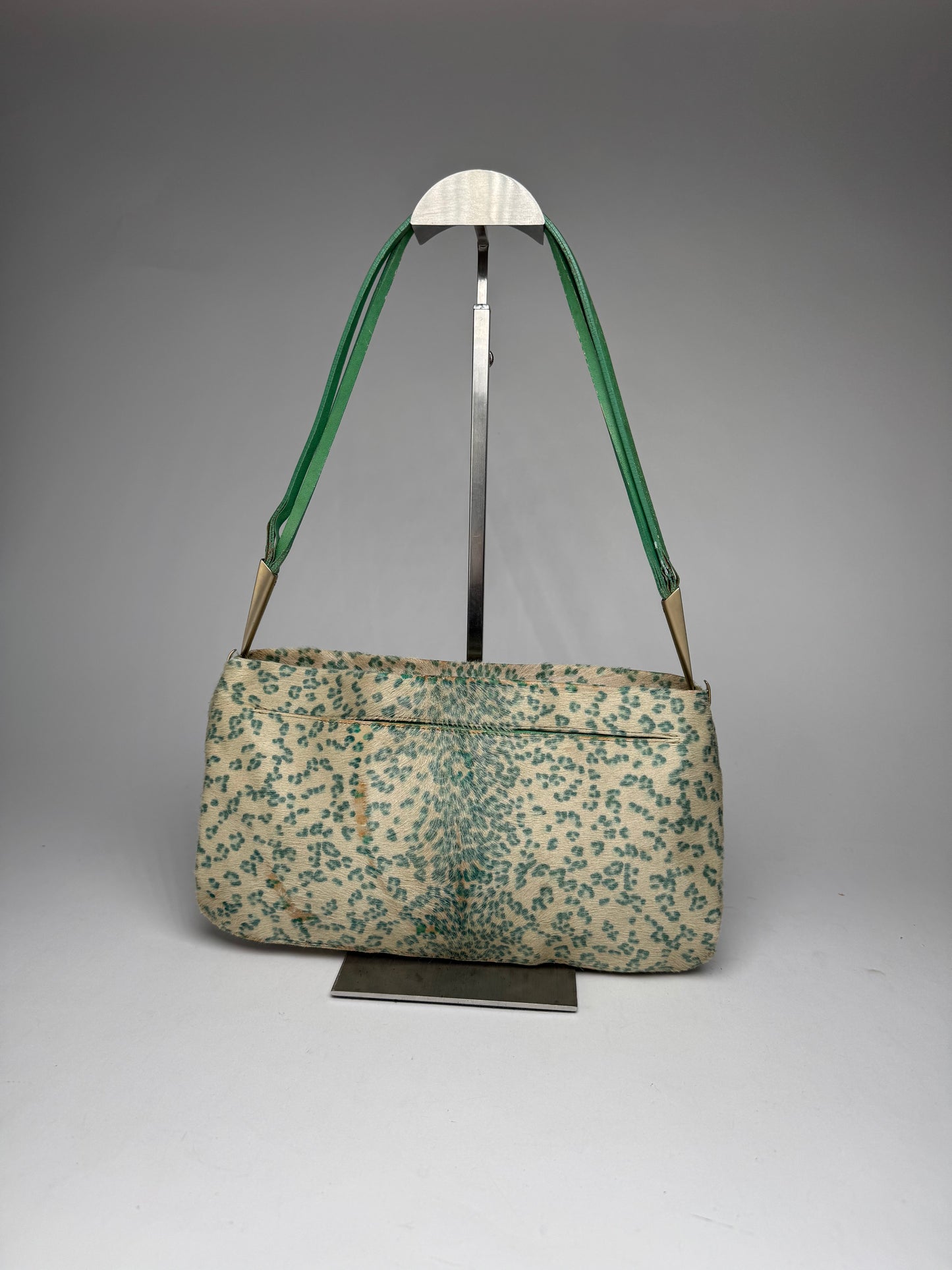 Vintage Bottega Veneta Campana Fur Baguette Bag beige/TURQUOISE