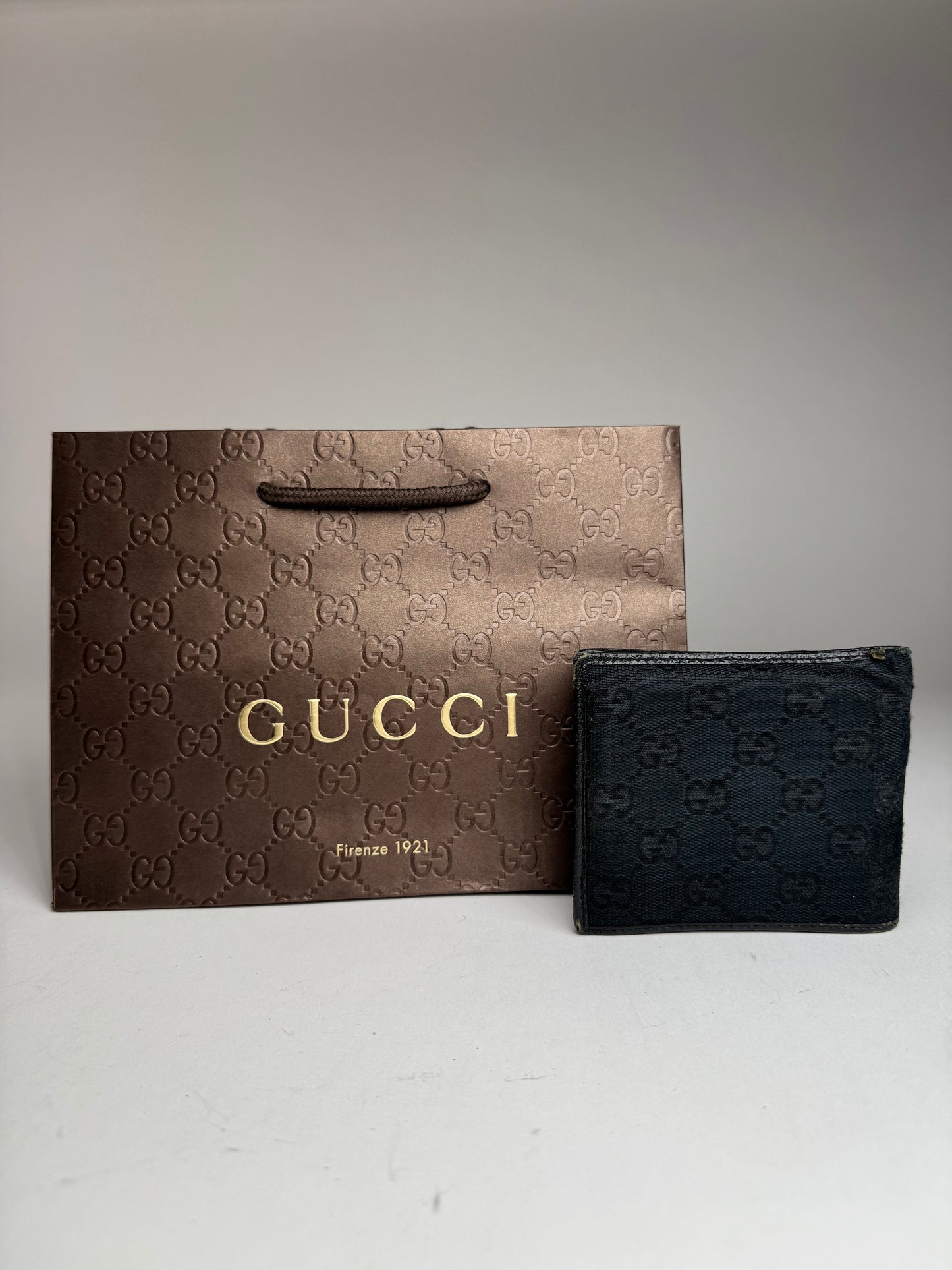 Vintage Gucci Monogram Canvas Flap Wallet Black