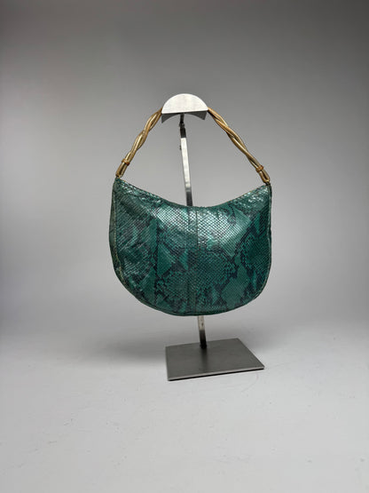 Vintage Gianni Versace Snakskin Leather Bag Turquoise golden