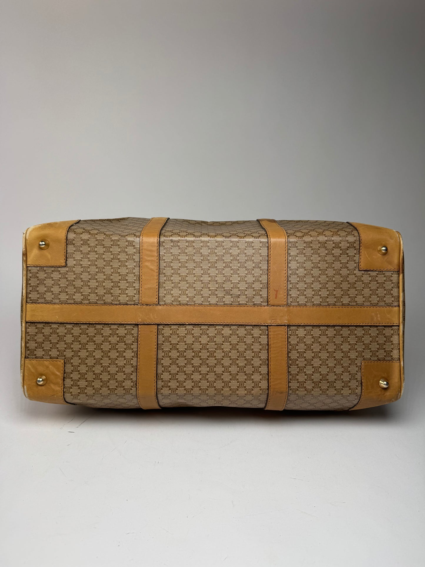 Vintage Celine Paris Triomphe Leather Monogram Duffel Bag bag gold brown