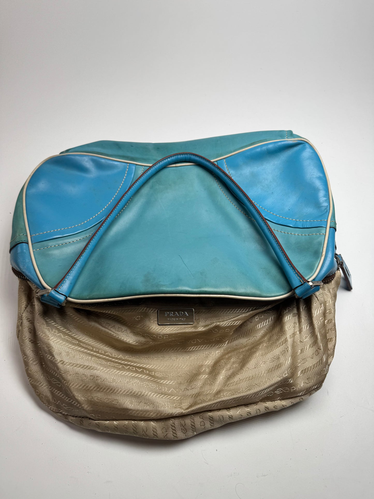 Sac bowling vintage en cuir Prada bleu