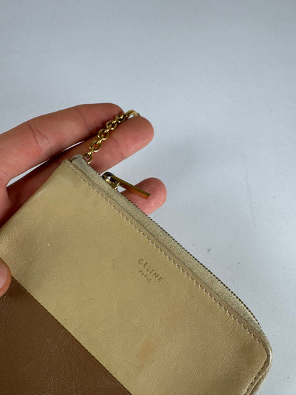 Vintage Celine Paris Leather Card Holder Beige Brown
