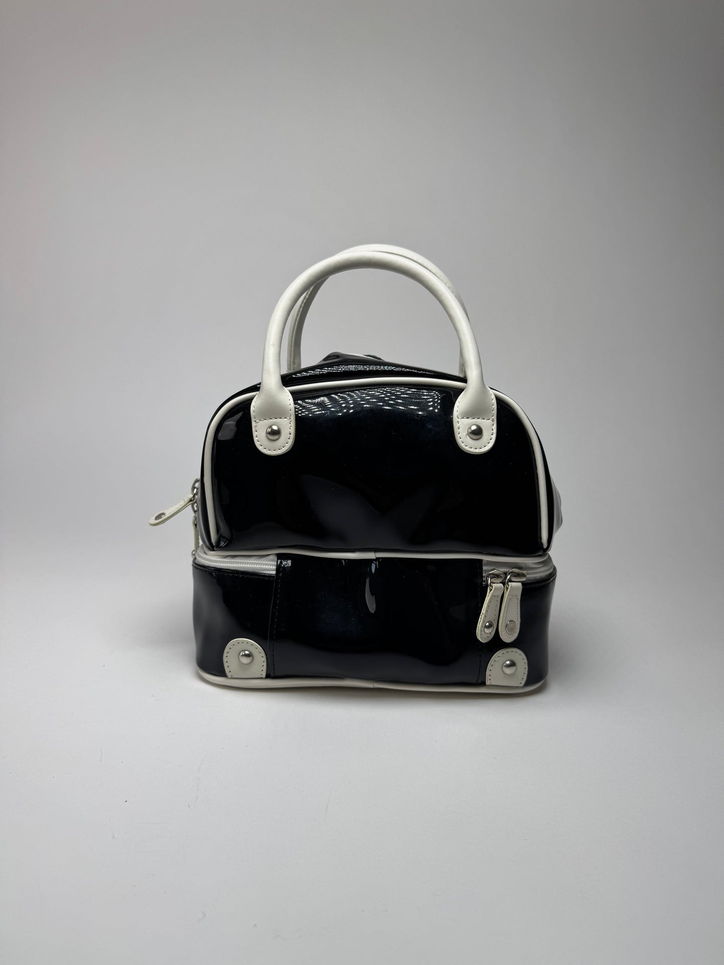 Vintage Courreges Paris Patent Leather Bag Black White
