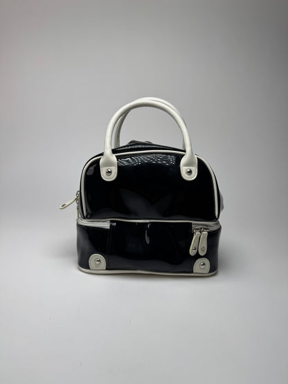 Vintage Courreges Paris Patent Leather Bag Black White