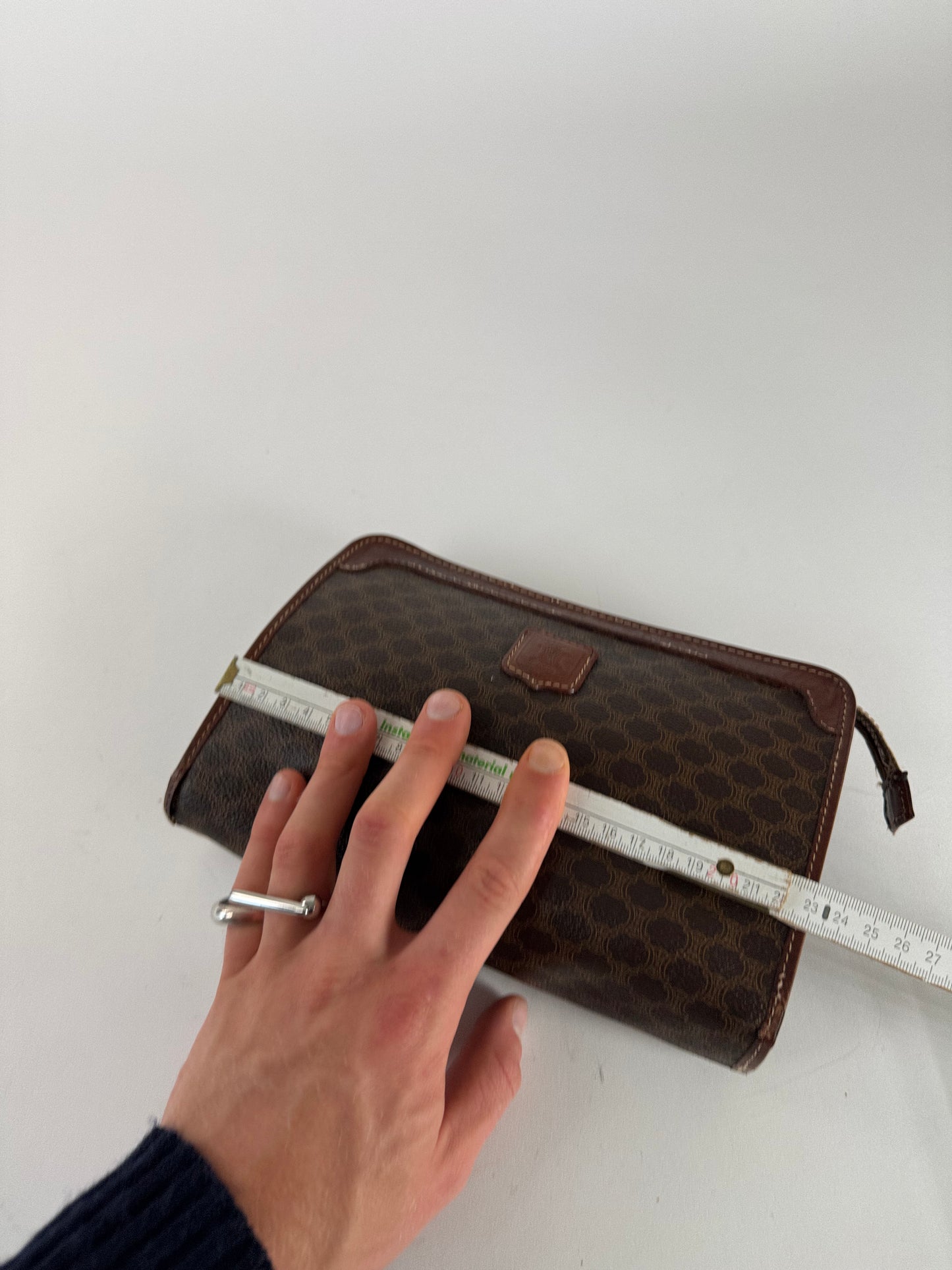 Vintage Celine Paris Triomphe Leather monogram Clutch Brown