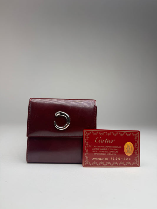 Vintage Cartier Panthere Latent Leather Wallet burgundy