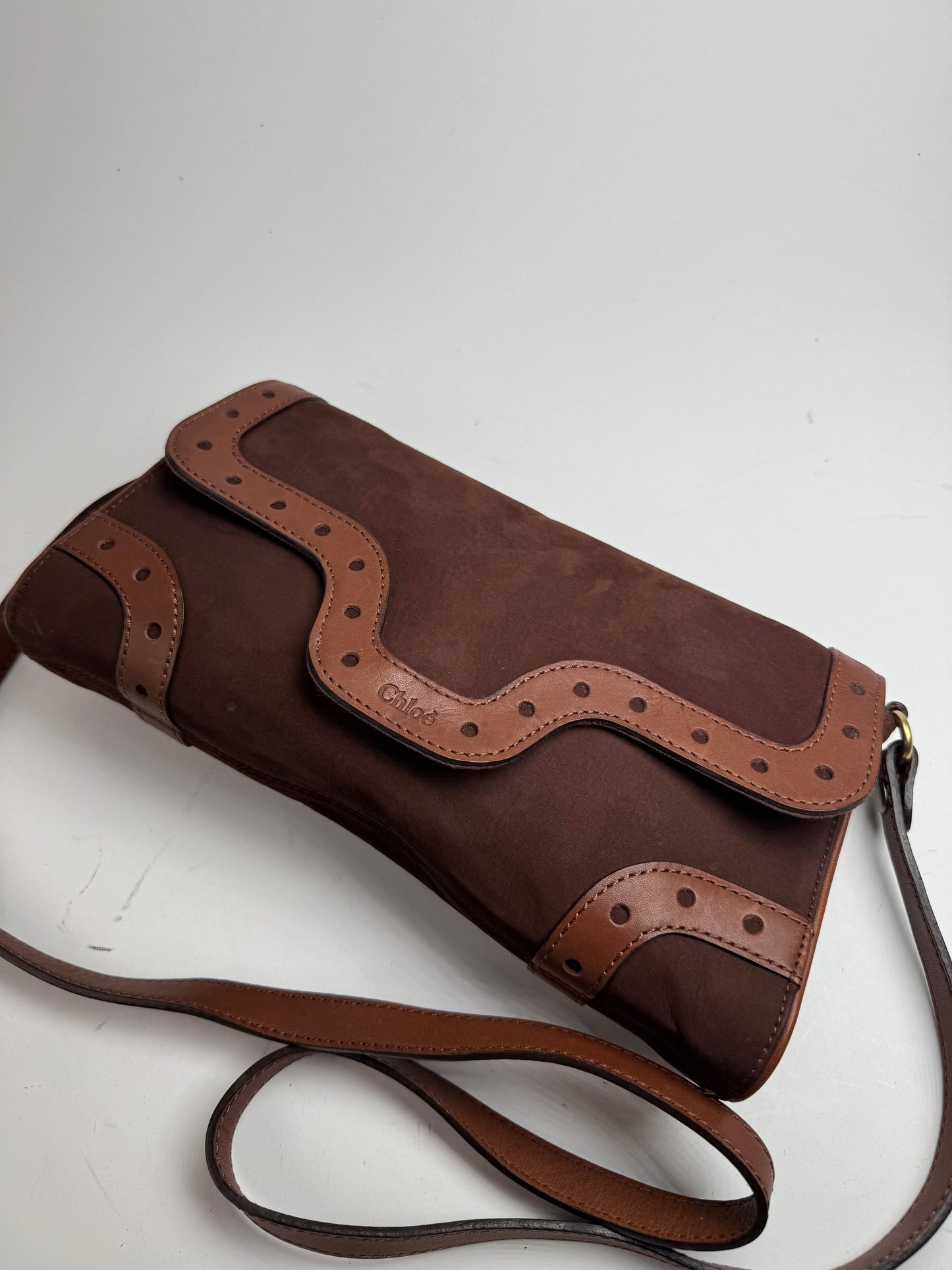 Vintage Chloe Leather Suede Shoulder Bag brown