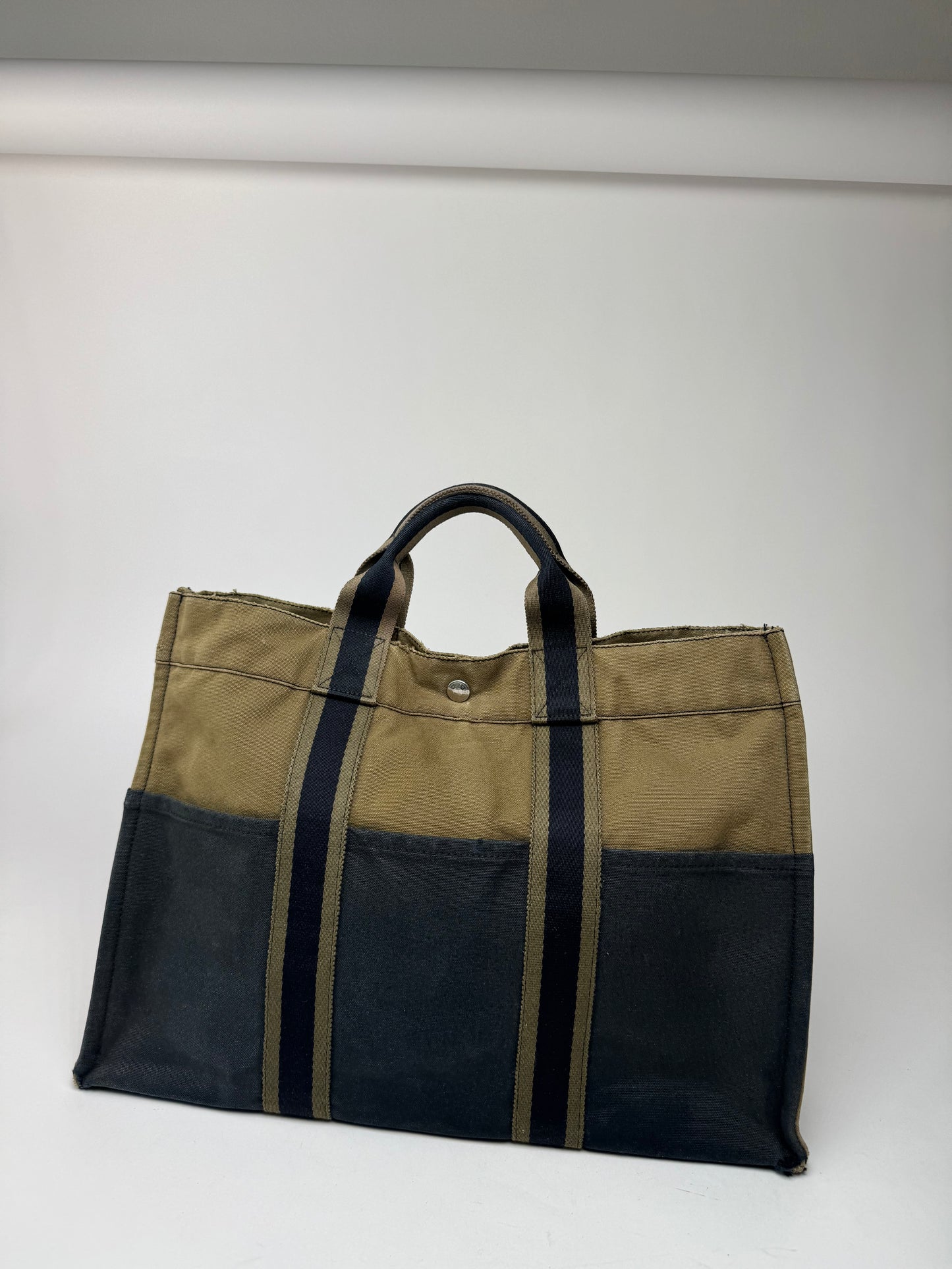 Vintage Hermes Paris Canvas Shopper Khaki/Black