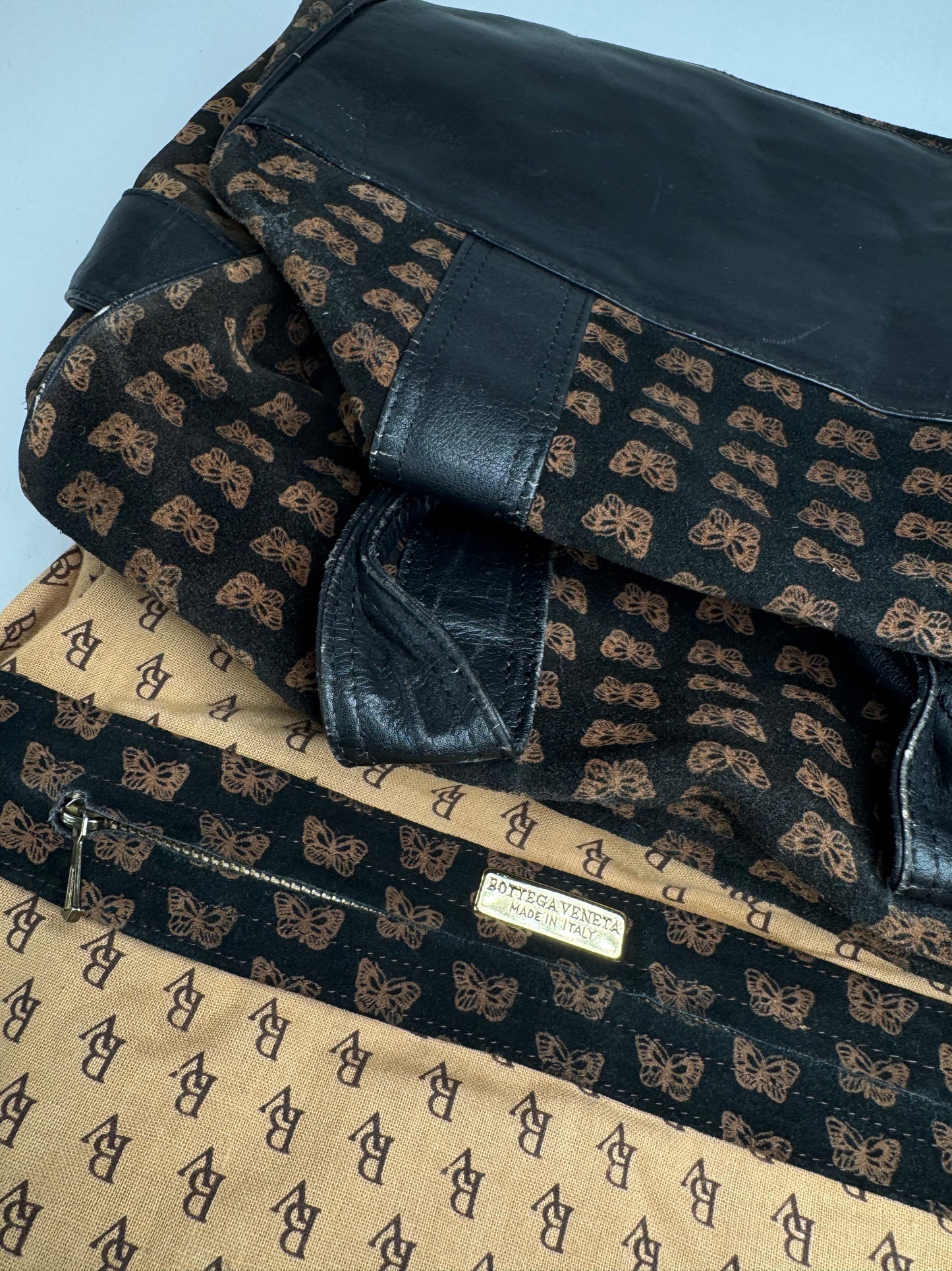 Vintage Bottega Veneta Suede Leather Monogramm Bag black brown