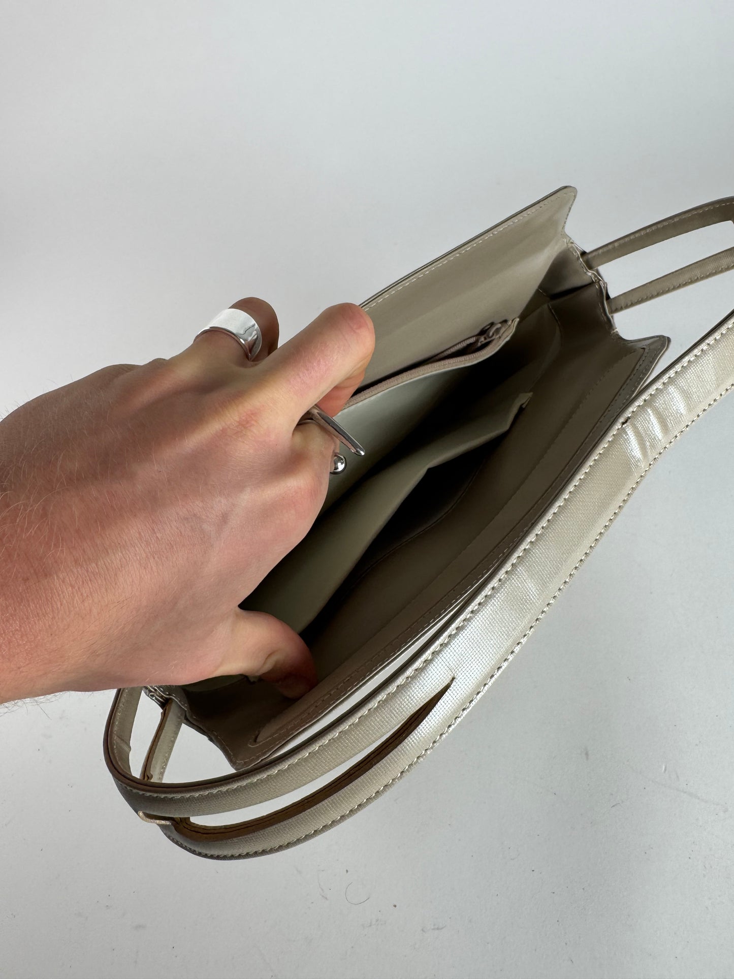 Vintage  Givenchy 4G Patent Leather Bag Grey Brown