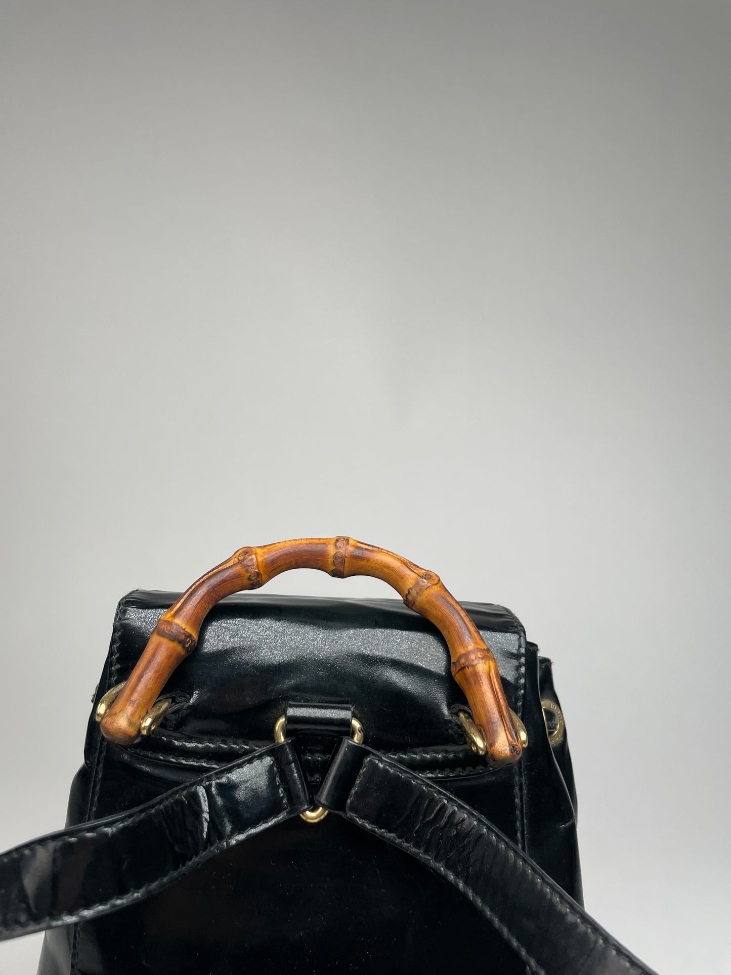 Vintage Gucci Bamboo Patent Leather Bagpack Black