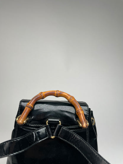 Vintage Gucci Bamboo Patent Leather Bagpack Black