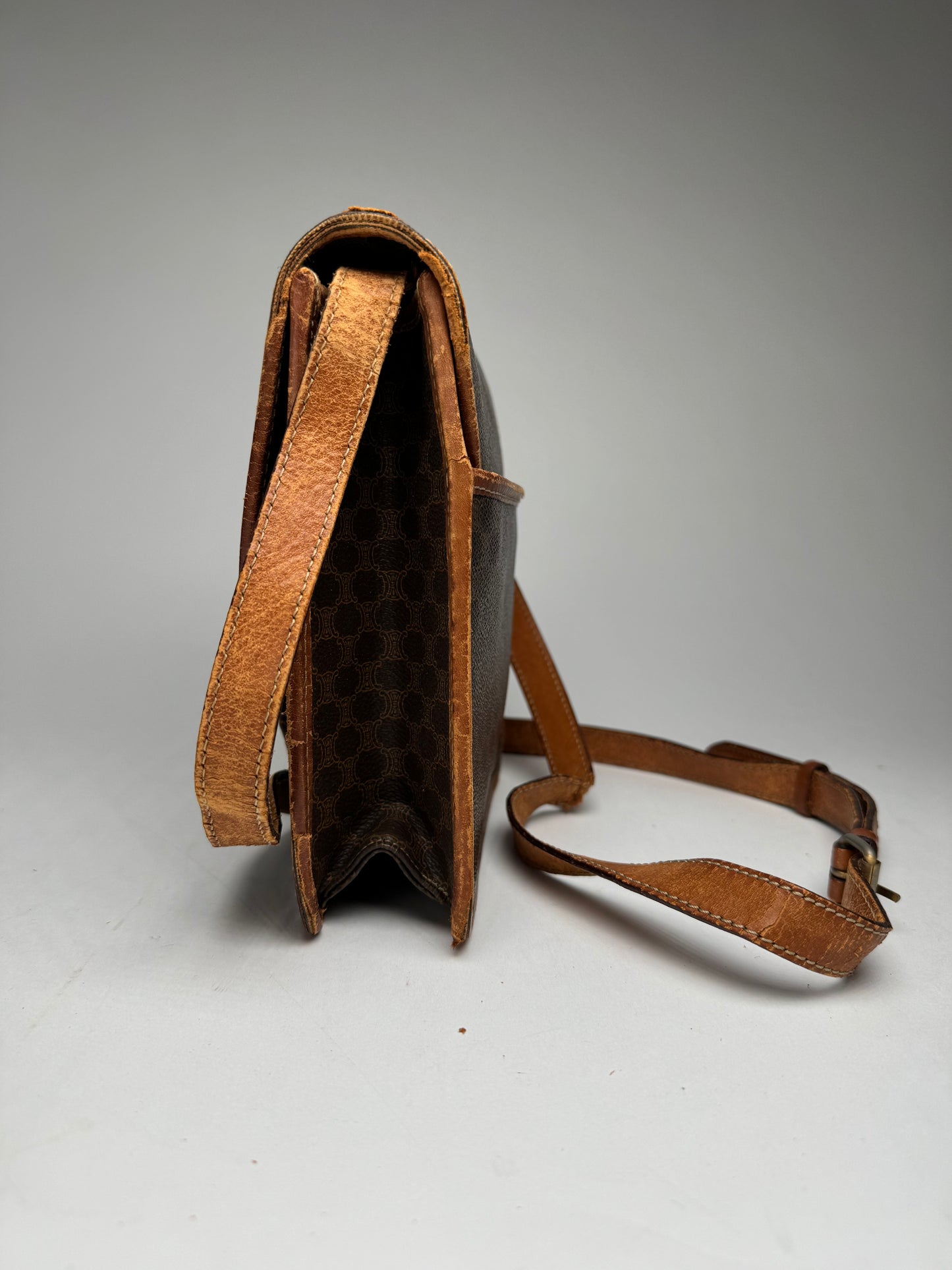 Vintage Celine Paris Triomphe Leather Bag Brown