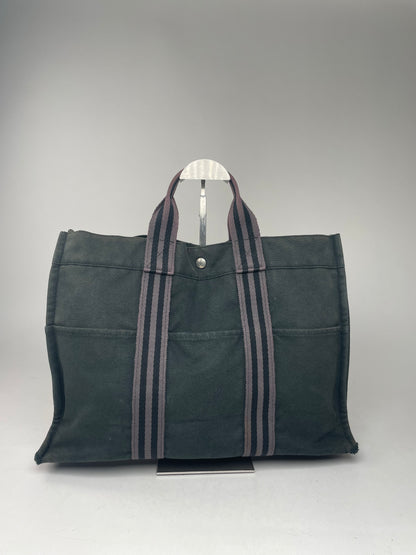 Vintage Hermes Canvas Shopper Bag Black