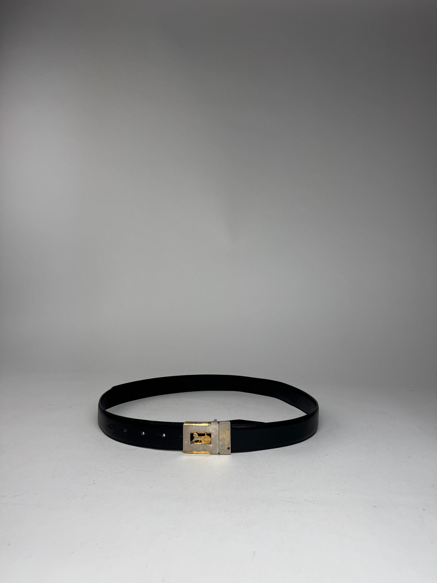 Vintage Celine Paris Triomphe Leather Belt Black