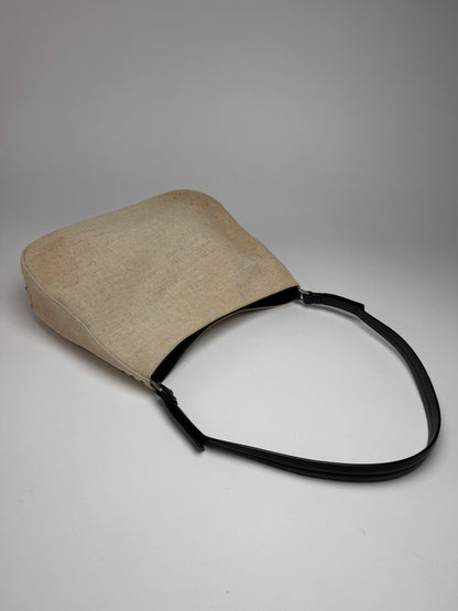 Vintage Prada Cleo Canvas Leather Bag Beige Black