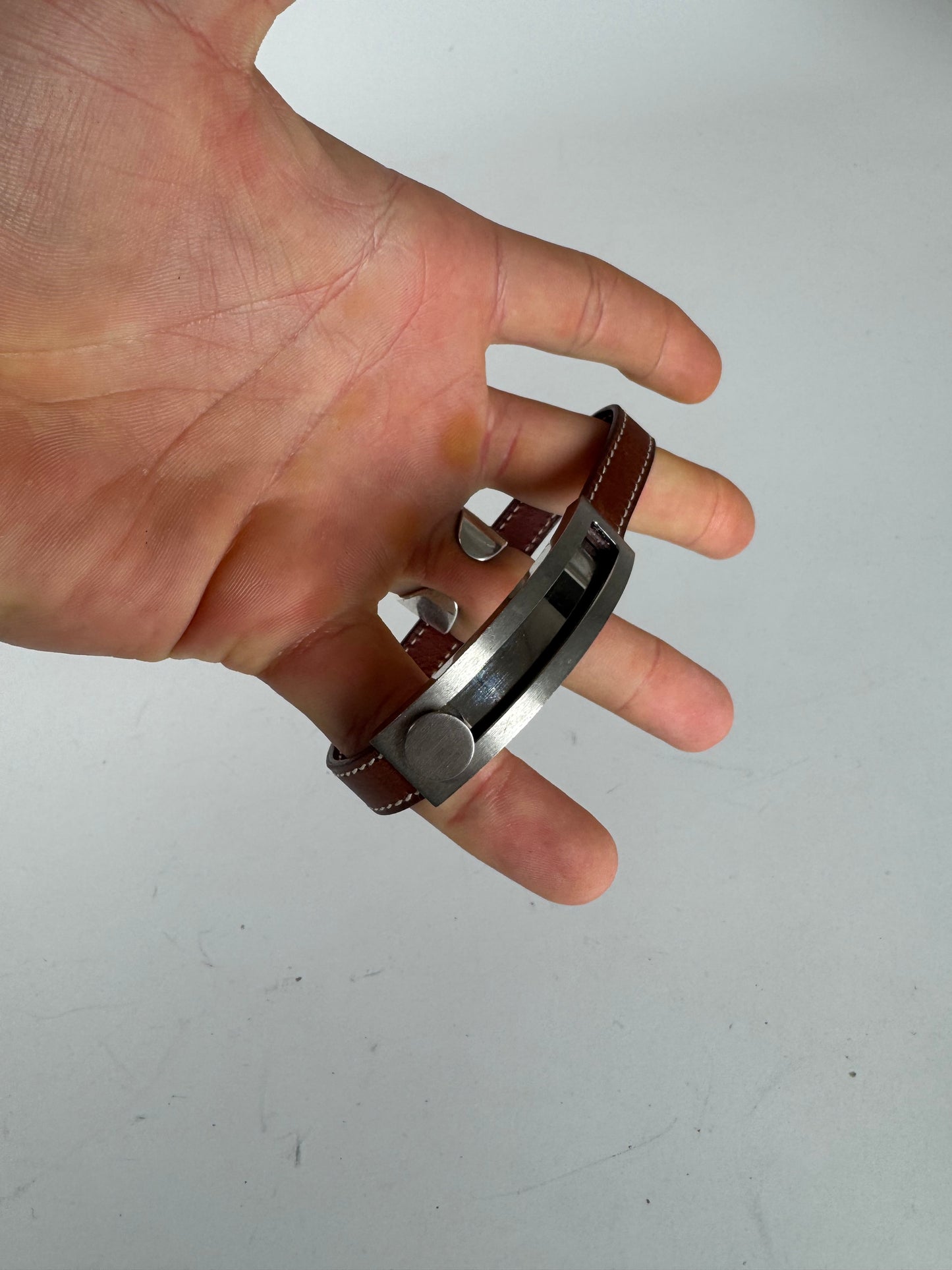 Vintage Hermes Paris Leather a bracelet silver brown