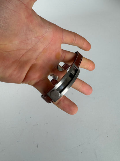 Vintage Hermes Paris Leather a bracelet silver brown