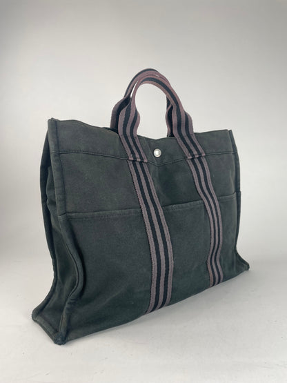 Vintage Hermes Canvas Shopper Bag Black