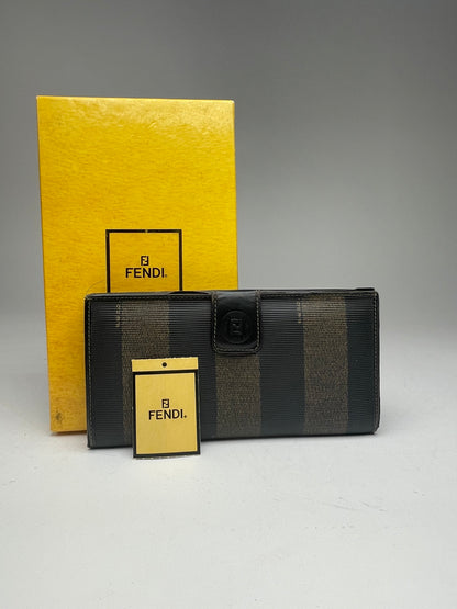 Vintage Fendi Roma Leather Wallet Brown Black striped
