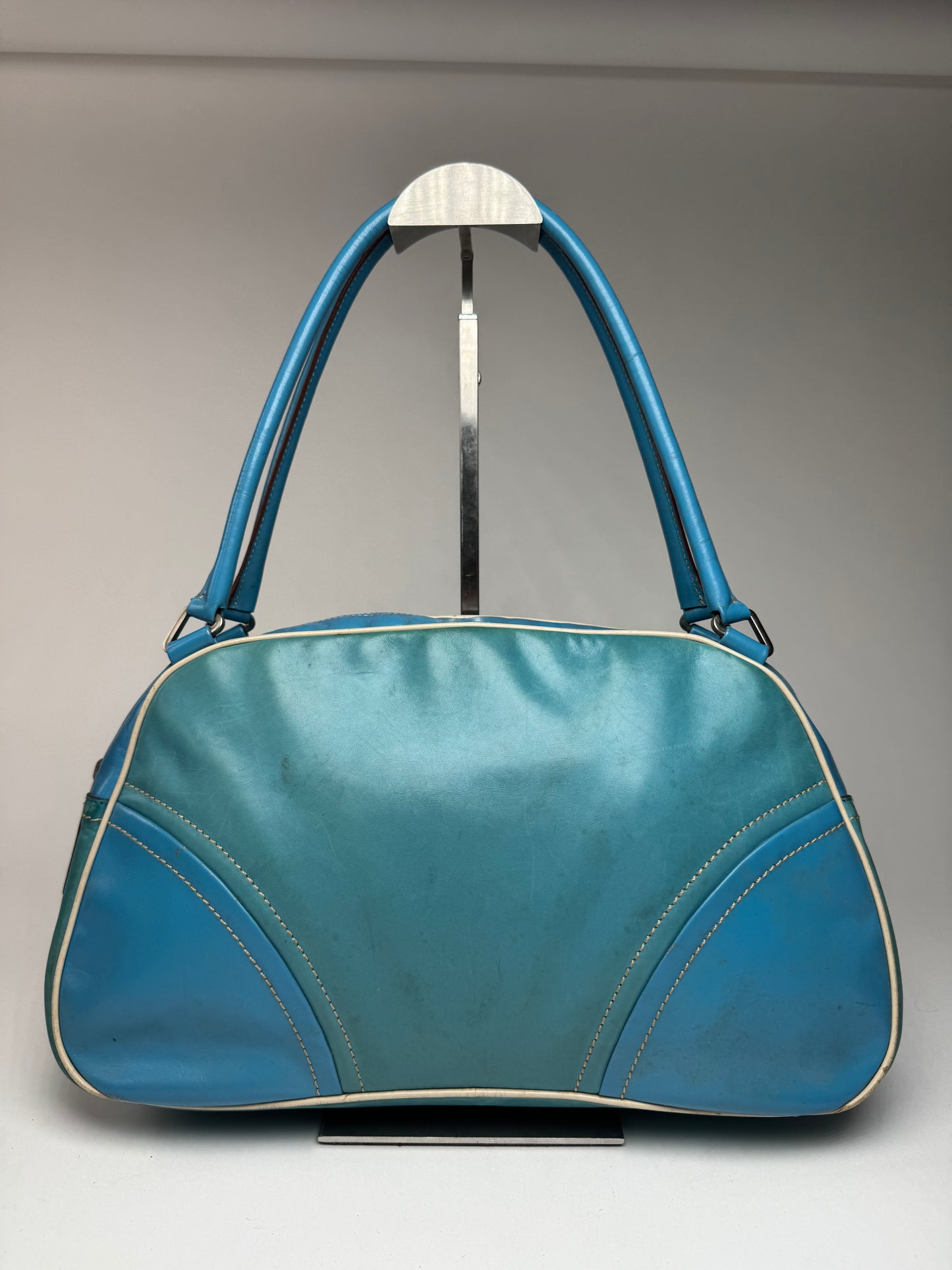 Sac bowling vintage en cuir Prada bleu
