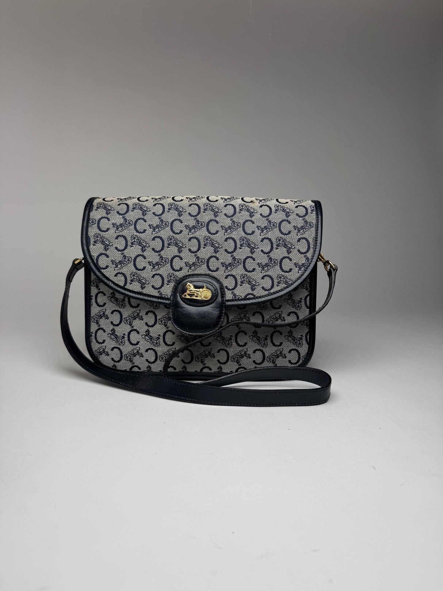 Vintage Celine Paris Triomphe Monogram Canvas/Leather Shoulder bag black gray