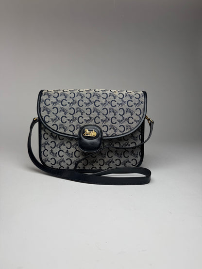 Vintage Celine Paris Triomphe Monogram Canvas/Leather Shoulder bag black gray