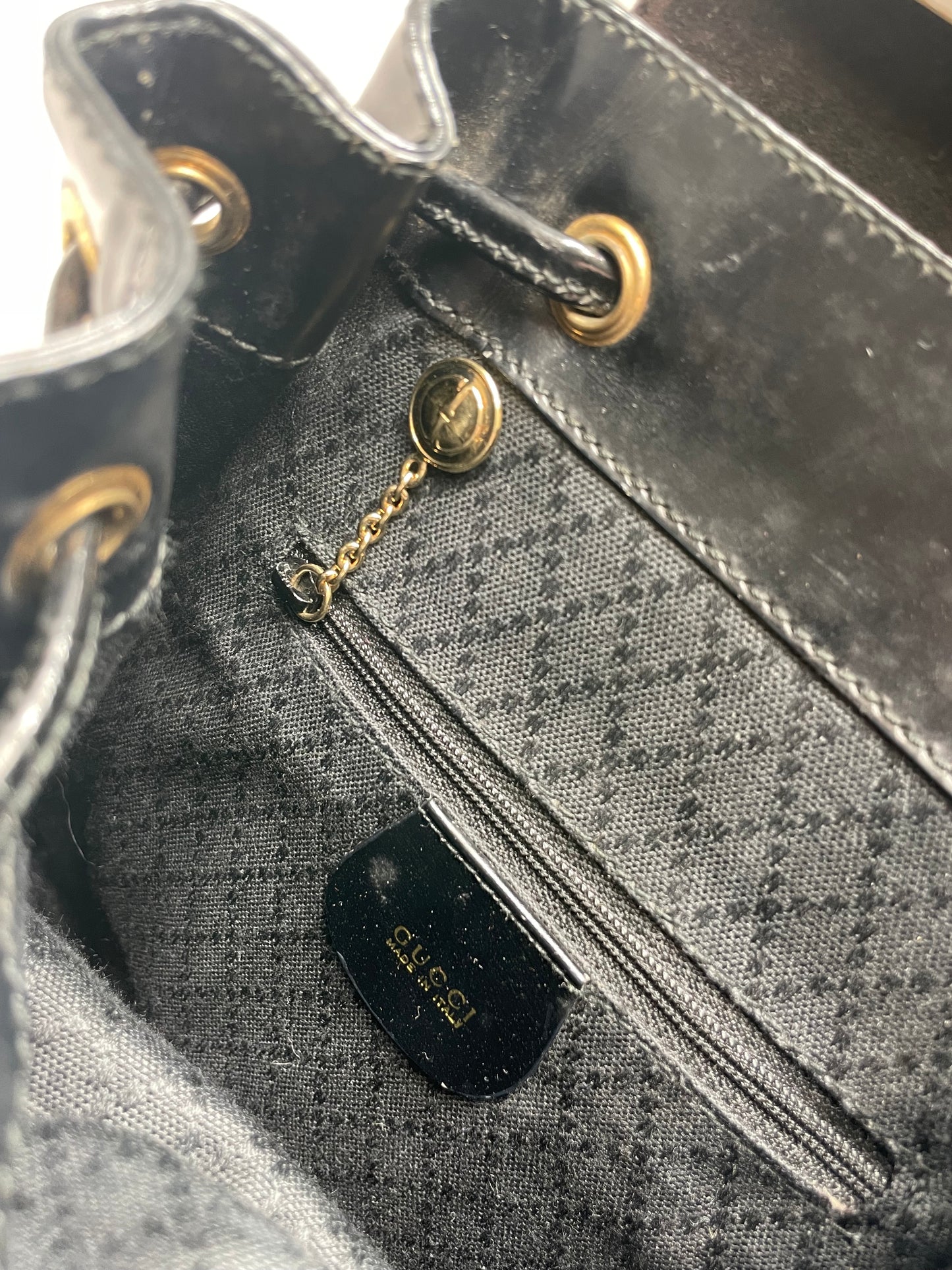 Vintage Gucci Bamboo Patent Leather Bagpack Black