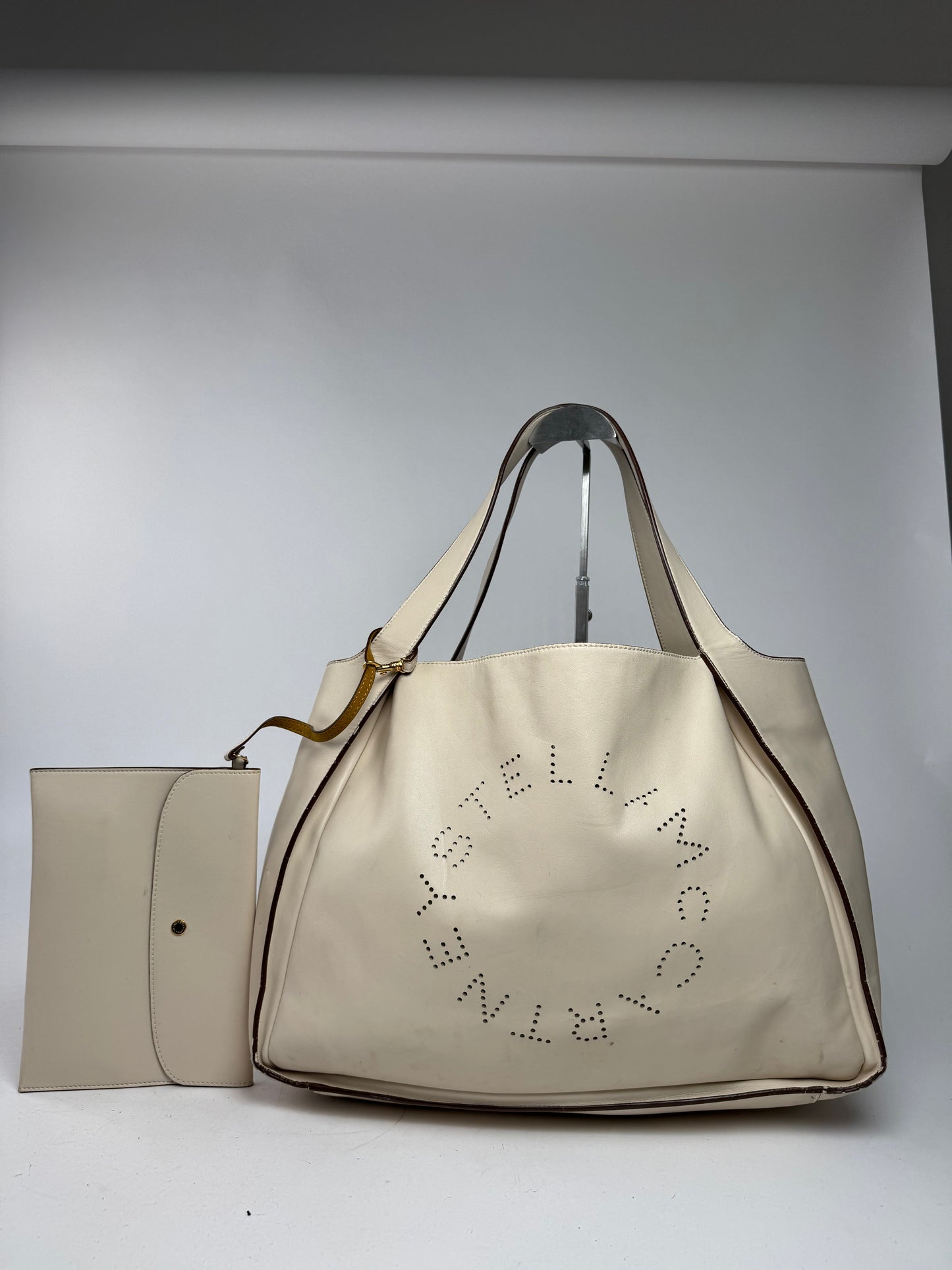 Vintage Stella Mc Cartney Vegan Leather Logo Shopper Bag Beige