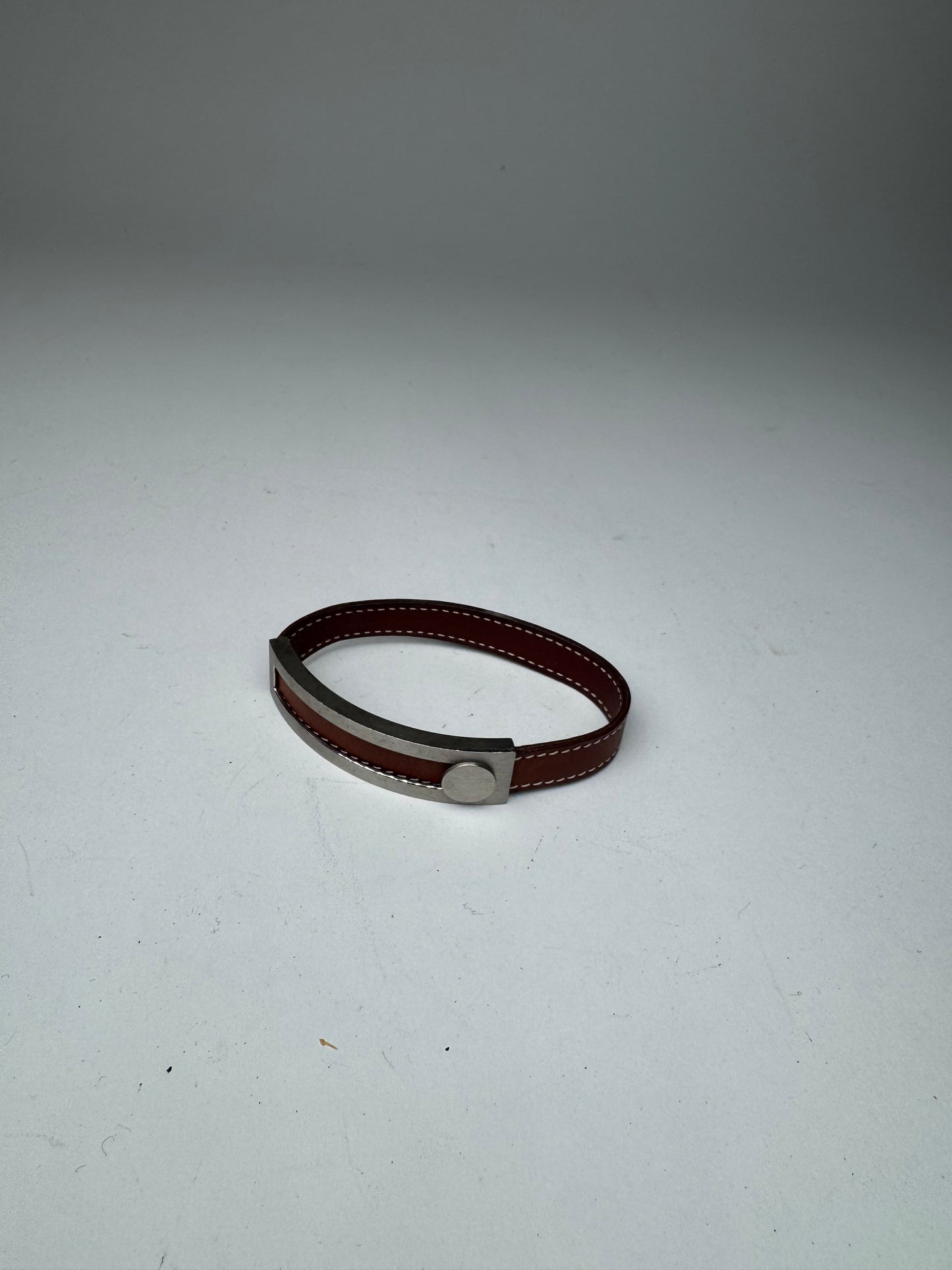 Vintage Hermes Paris Leather a bracelet silver brown