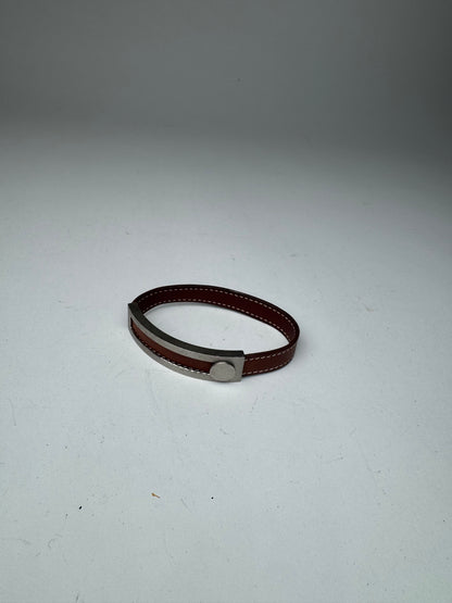 Vintage Hermes Paris Leather a bracelet silver brown