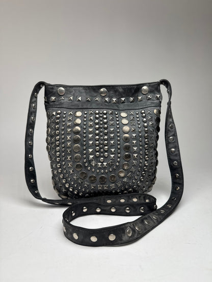 Vintage Pleated Leather Crossbody Bag Black